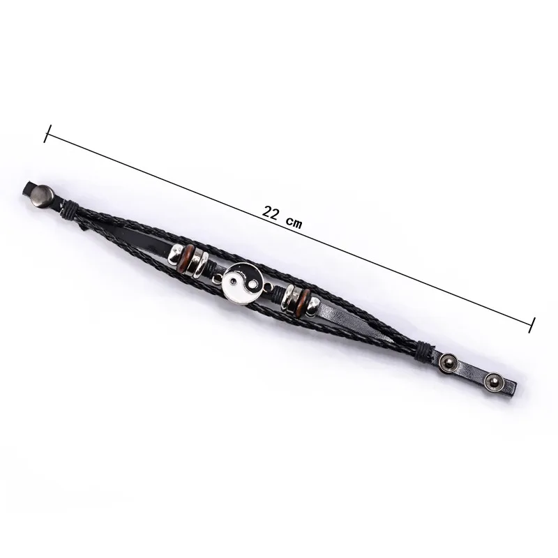 

Yin Yang Tai Chi Leather Bracelet Hand Woven Multilayer Fashion Vintage Metal Men Bangle Goth Jewelry Bracelets Gifts