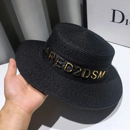 

New Summer Sun Hats Women Fashion Girl Straw Hat Ribbon Bow Beach Hat Casual Straw Flat Top Panama Hat Bone Feminino