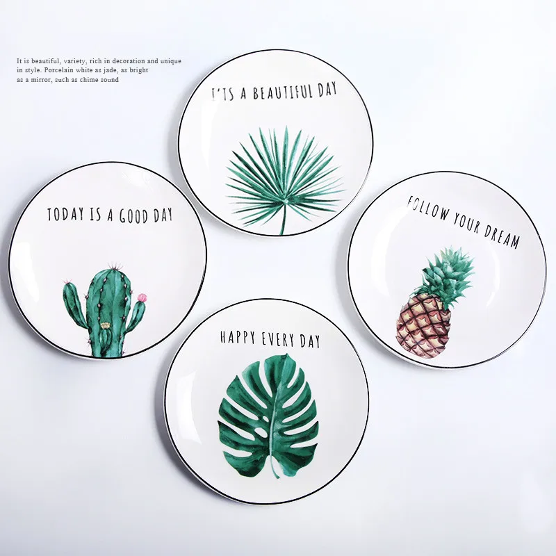 Керамическая домашняя посуда с рисунком кактуса в стиле Ins стейк десертная