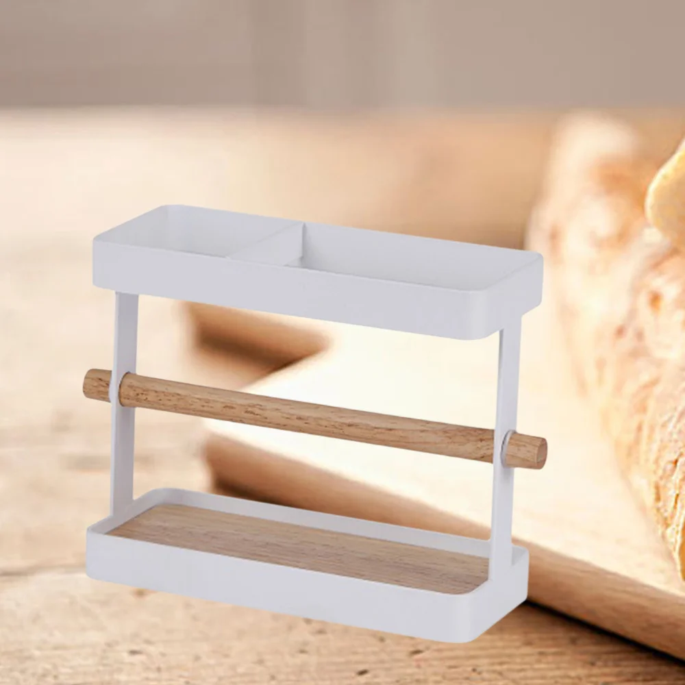 

Creative Kitchen Wrought Iron Tableware Storage Rack Muitifunctional Desktop Seasoning Chopsticks Forks Storage Shelf (White)