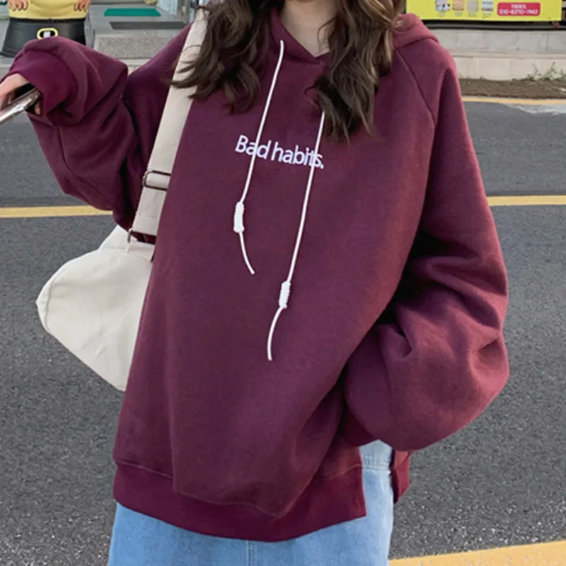 

Женская толстовка с капюшоном, утепленная плюшевая свободная толстовка с разрезом, новый дизайн 2021 года, для весны и осени