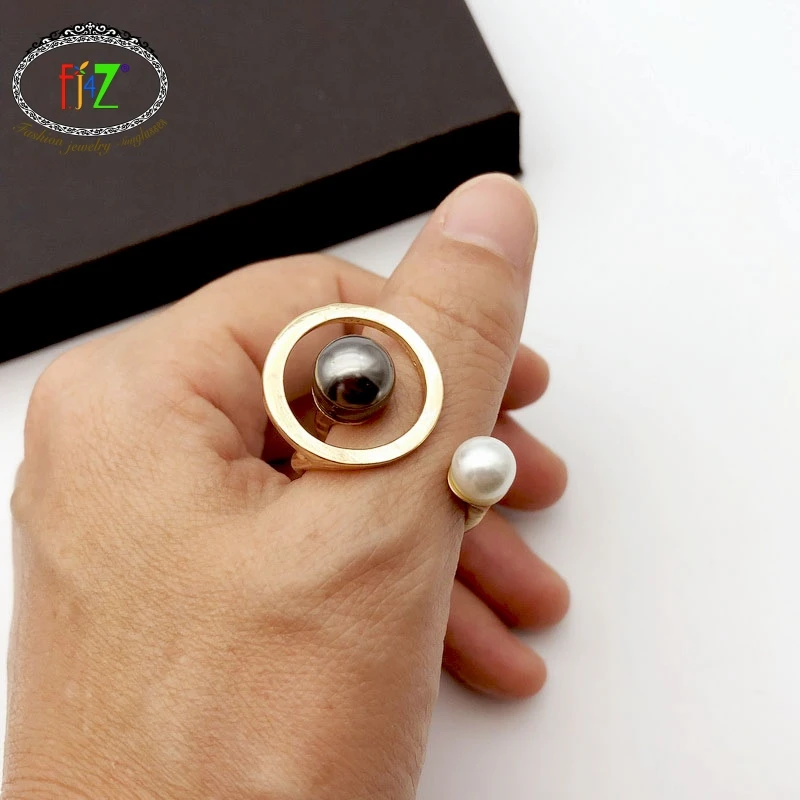 

F.J4Z Hot Big Size Finger Ring for Men & Women Fashion Simulated Pearl Circle Geometric Rings Jewelry Size10 Rings Dropship