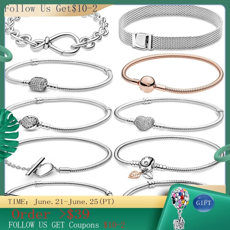 Лидер продаж классический браслет с сердцем из серебра 100% пробы 925 пробы|Гибкие и