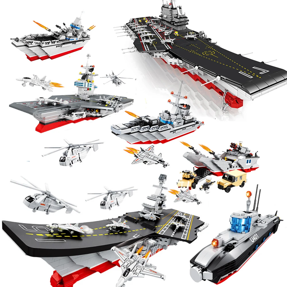 

Military battle ship boat model building destroyer aircrafted sets carrier Naval Warship Destroyer Weapon Bricks toy for friends