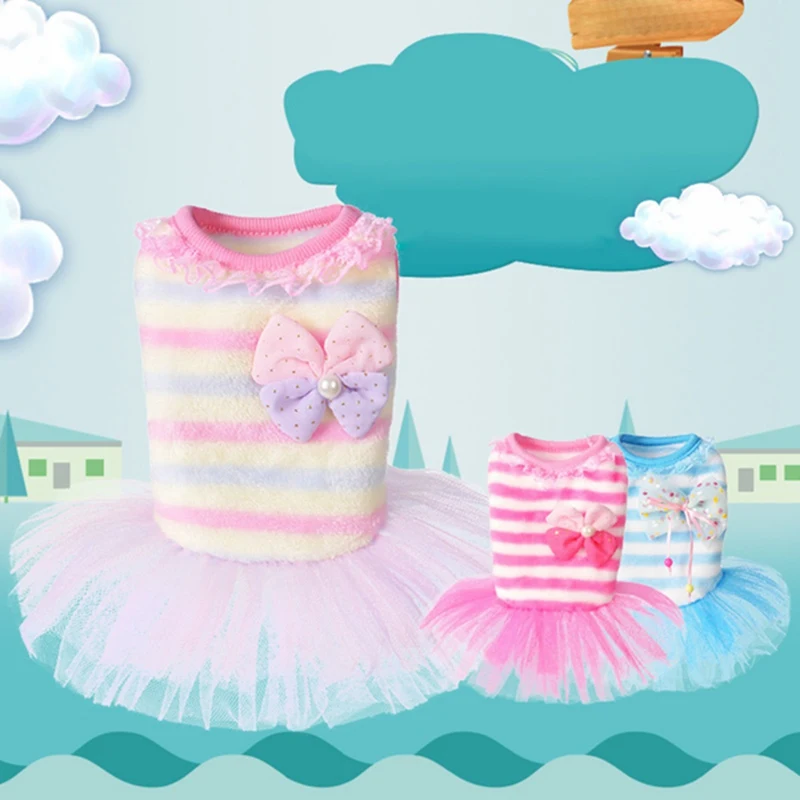 Летнее платье для домашних животных Полосатое принцессы чихуахуа платья собак