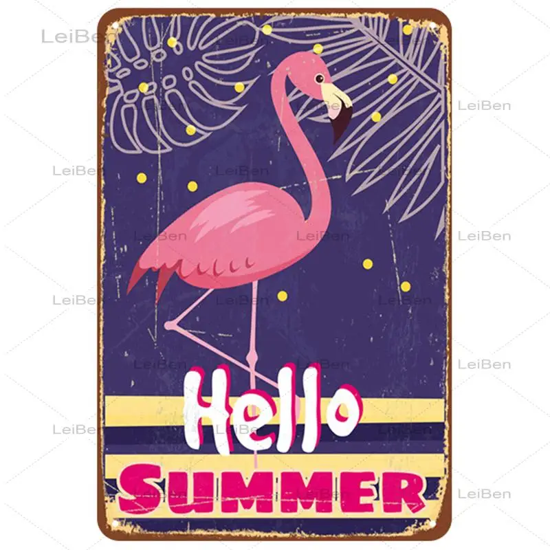 Металлический жестяной знак в виде животного фламинго старомодное потертое