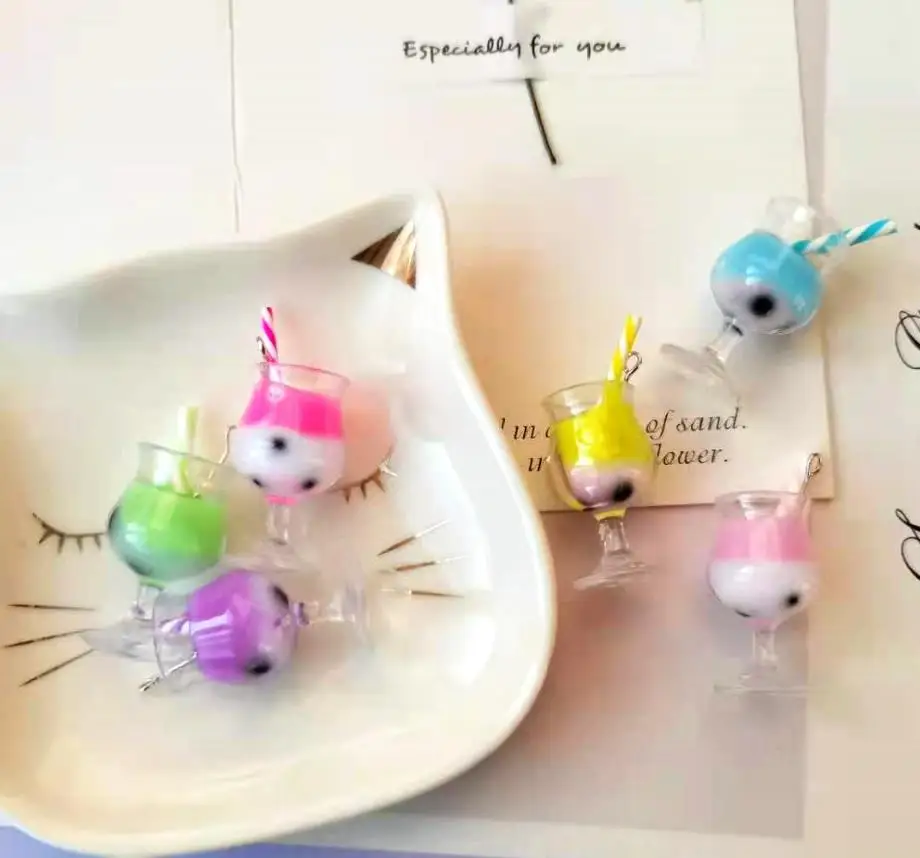 

New Resin Pearl Milk Tea Cup Charms Pendant Earrings Bracelet Bag Chain Key Chain Jewelry Accessories