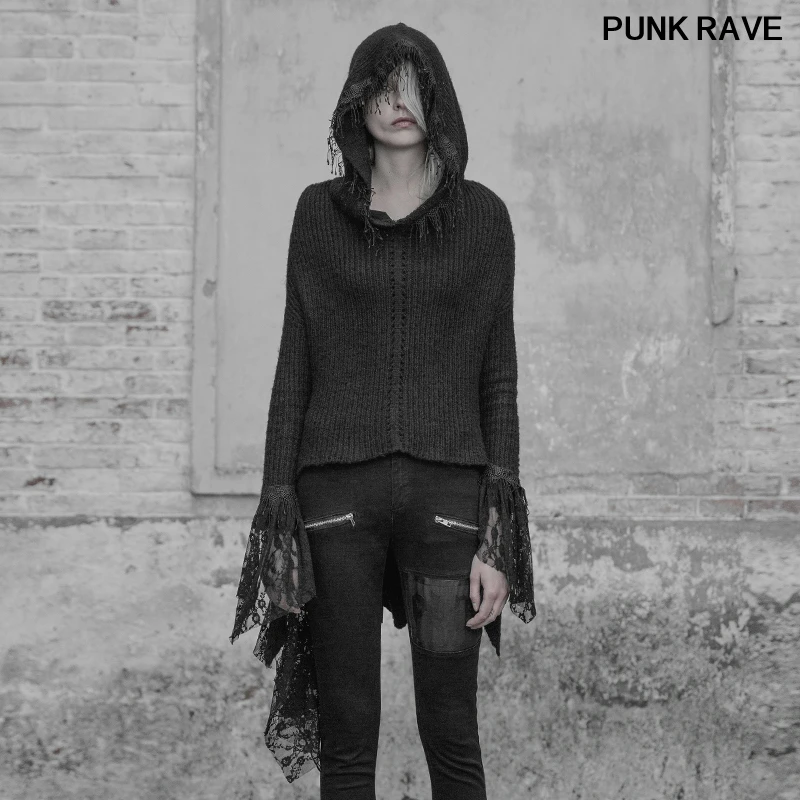 Женский свитер с асимметричным подолом готический Классический облегающий