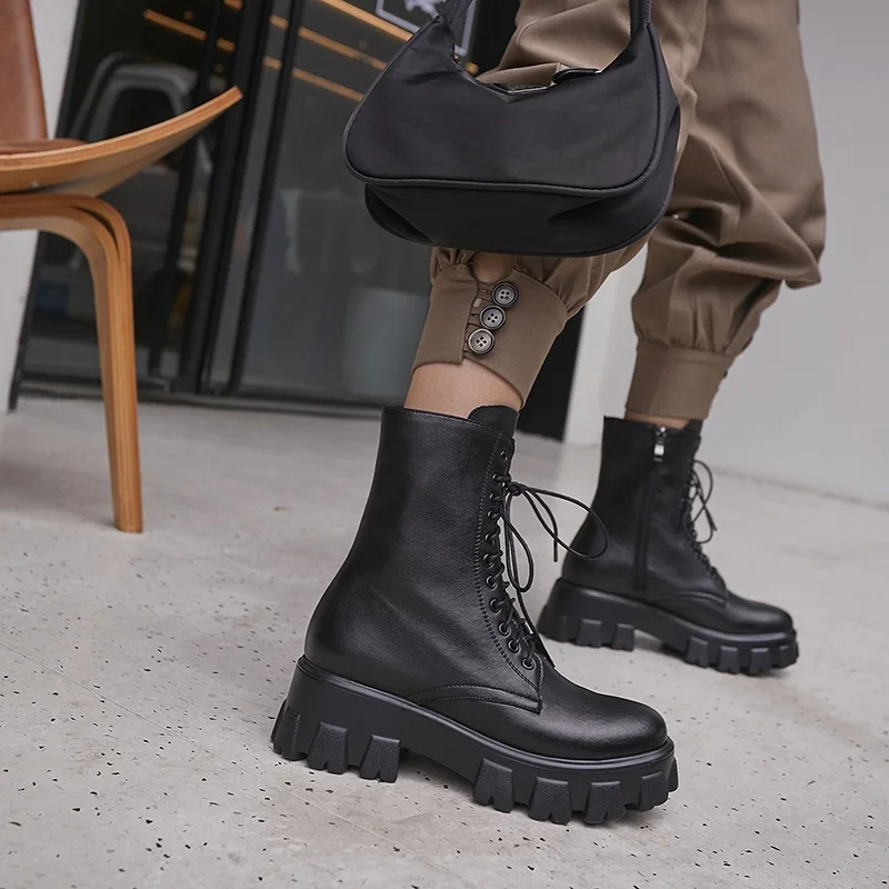 

women shoes platform martin boots genuine leather winter autumn designers motorcycle boot ankle boots for women botas mujer