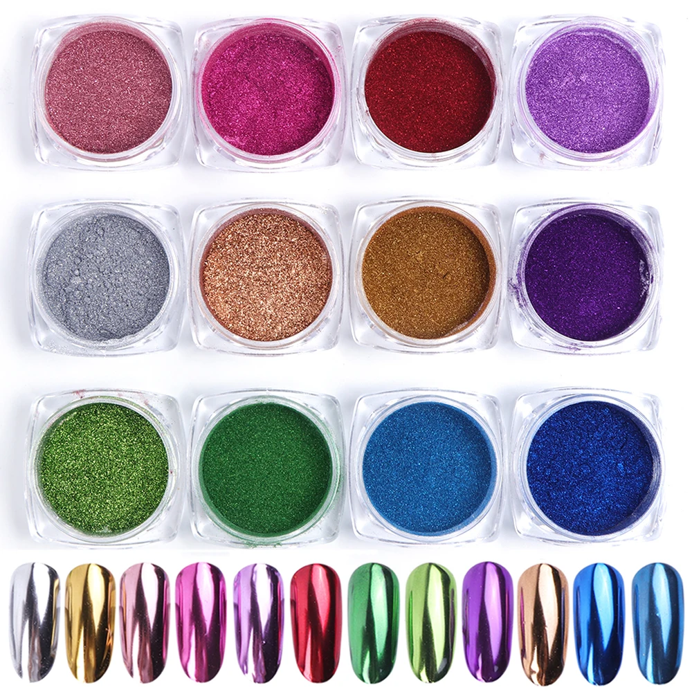 Смешанная 12 цветов хромированная зеркальная пудра для ногтей искусство блеск