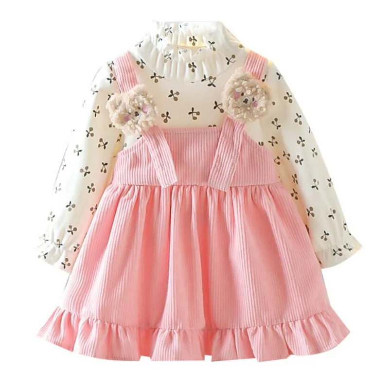 

Baby Girls Cute Printed Fake Two Dress For 1-3 Years 2022 Spring Autumn Toddler Kids Clothing Children's Corduroy Dresses y03