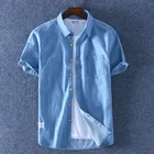Мужская джинсовая рубашка SHAN BAO, 100% хлопок, повседневная, с коротким рукавом