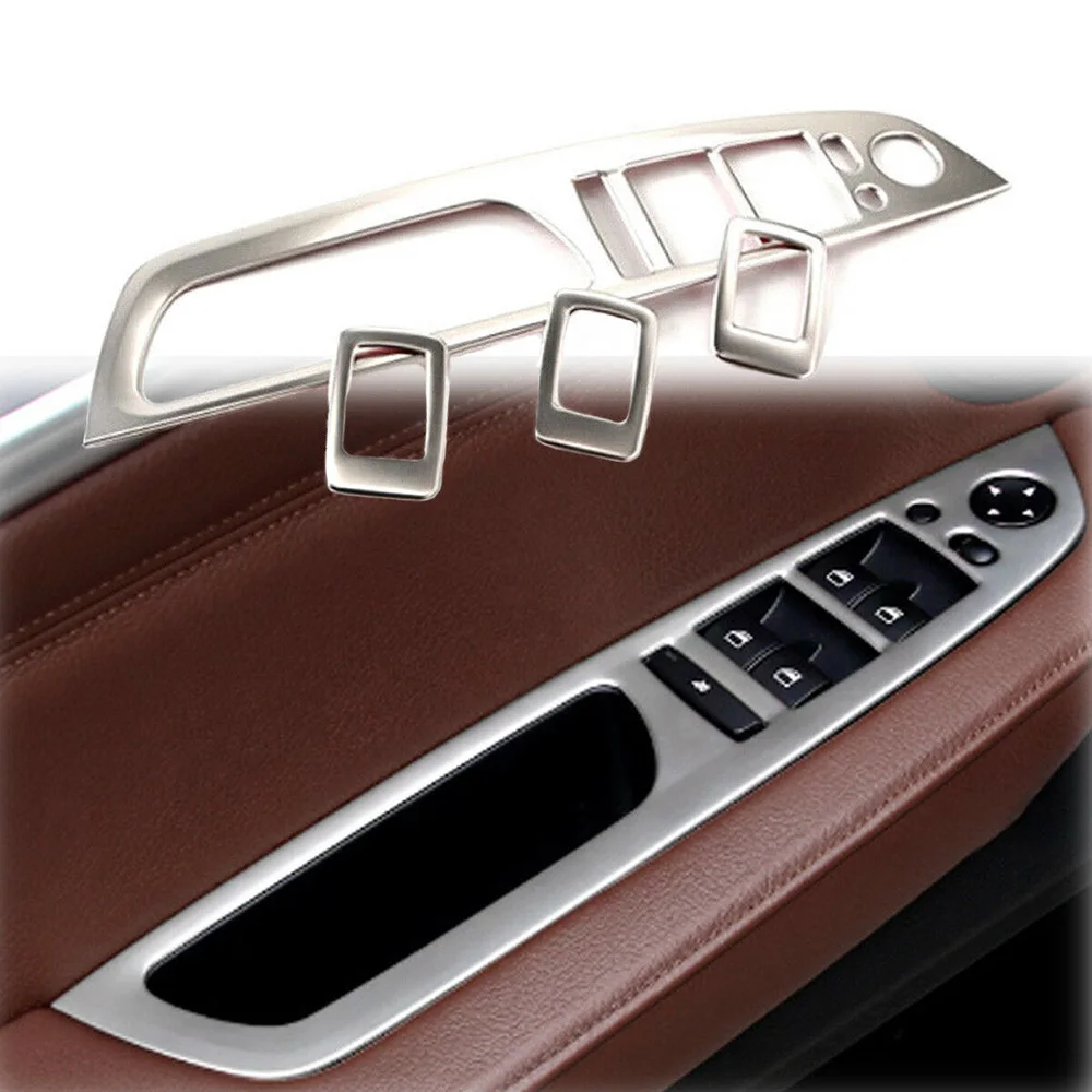 

4pcs Silver Door Armrest Window Switch Cover Trim Decor ABS For BMW X5 E70 2007 2008 2009 2010 2011 2012 2013