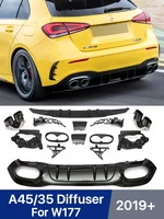 amg a45 a35 style rear diffuser for mecerdes for benz a class w177 2019 2020 2021 rear bumper splitter with exhaust pipe tips