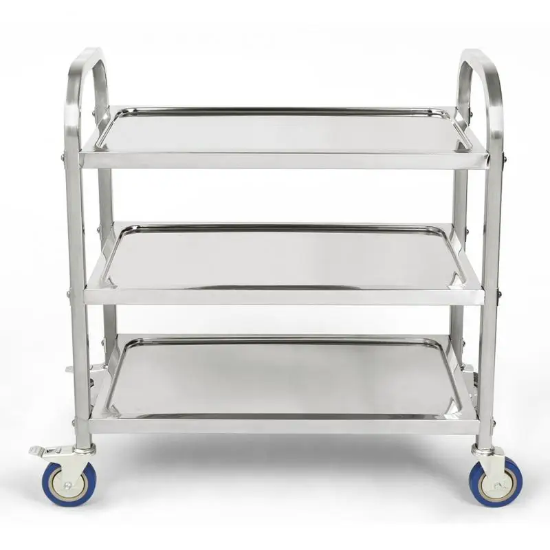 

3 Tier Catering Serving Trolley Restaurant Stainless Steel Rolling Utility Cart Shelf Transport Saving Kitchen Storage Rack HWC