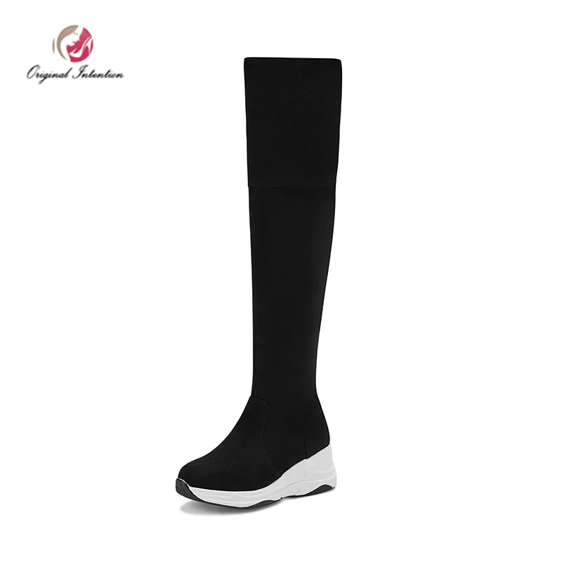 

Original Intention Winter Popular Sock Boots Over the Knee High Wedge Boots Sports Style Shoes Woman Simple Elegant Comfortable