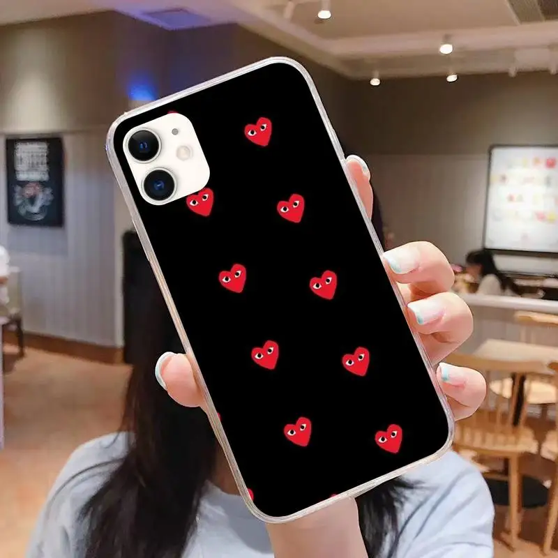 

PLAY Comme des Garcons Heart cool Phone Case For iphone 5s 6 7 8 11 12 plus xsmax xr pro mini se Transparent Cover Fundas Coque