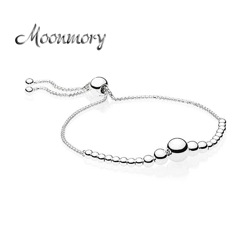 Moonmory Настоящее 925 пробы серебро зимняя нить из бисера скользящий браслет и браслет модные женские очаровательные ювелирные изделия