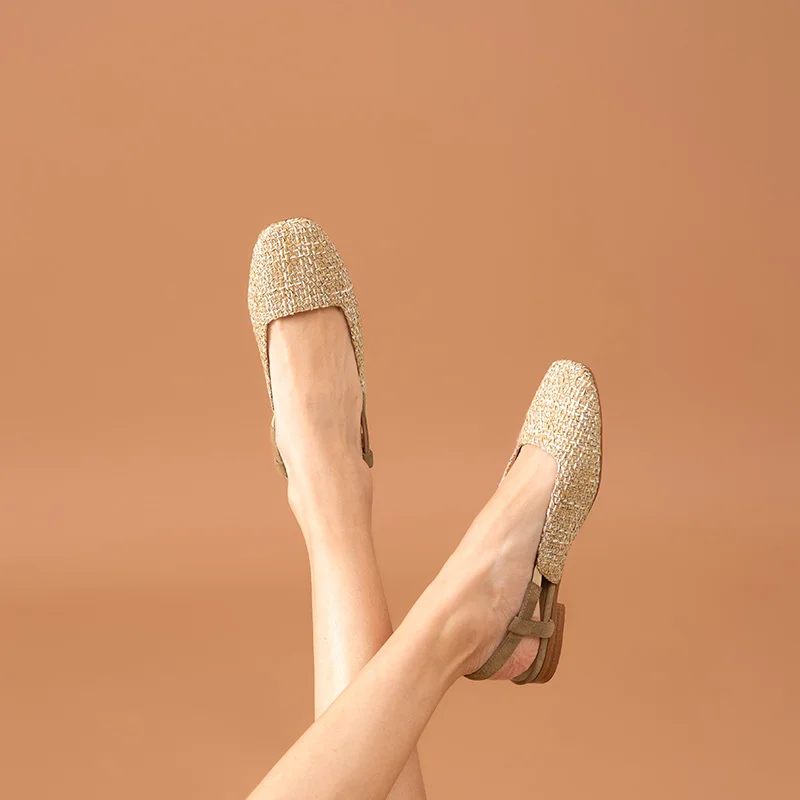 Женские замшевые босоножки BeauToday клетчатые с квадратным носком и эластичным