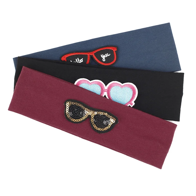 Детские хлопковые однотонные плоские повязки для волос очки головной убор