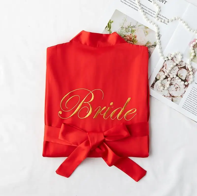 Red Bride Пижамы Халаты темно-розовый халат серебряная буква кимоно атласные пижамы Свадебный халат Подружка невесты, сестра Мать Свадебные платья кимоно - Цвет: Red Bride