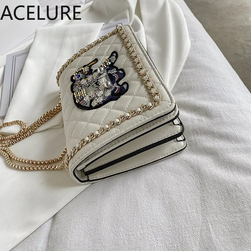 

ACELURE Diamondd Lattice PU Leather Small Square Shoulder Bags for Women High Quality Ladies Solid Color Shopping Purse Flap