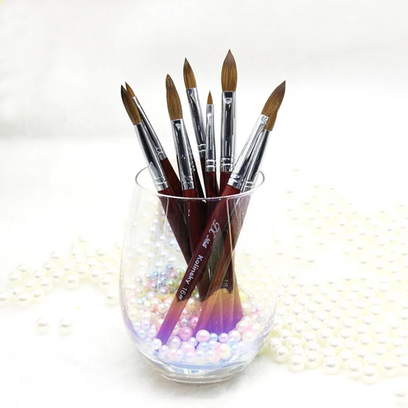 Kolinsky соболиная акриловая кисть для ногтей маникюра плоская деревянная ручка