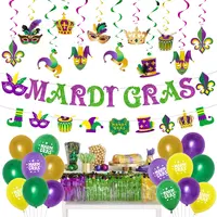 Mardi Gras Party Decoration Mardi Gras Banner Garland Hanging Swirls Balloon for Birthday Baby Shower New Orleans Party Supplies