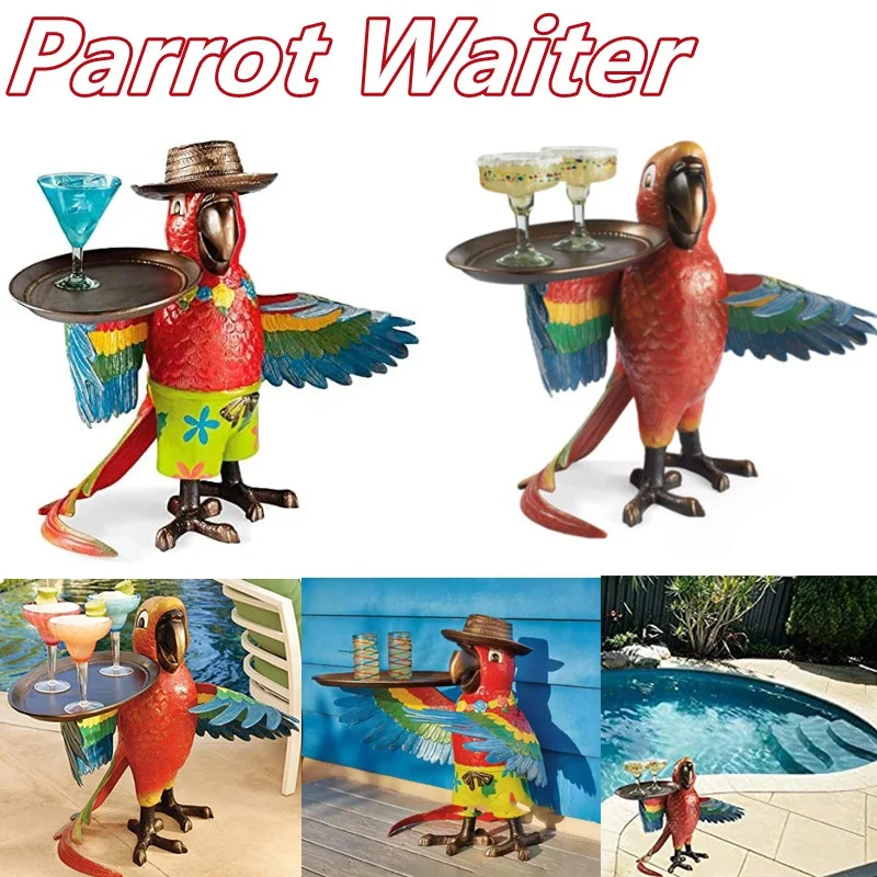 

Drink Serving Parrot Butler Statue,Bird Retro Indoor Living Room Pool Kitchen Parrot Wine Tray Handicraft Decoration