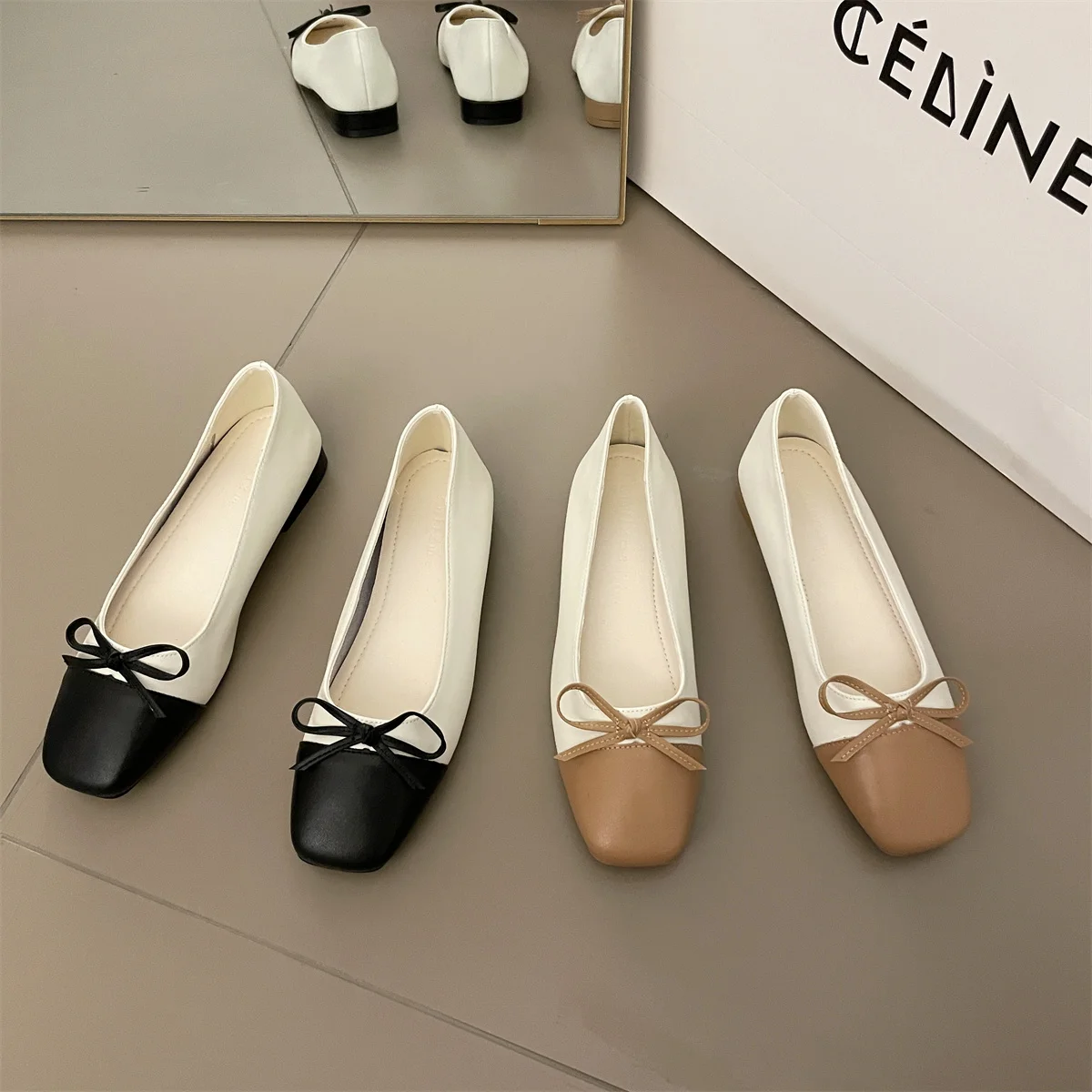 

Bailamos Women Flats Slip on Flat Shoes Round Toe Shallow Butterfly-knot Ballerina Slip on Loafers Office Lady Shoes