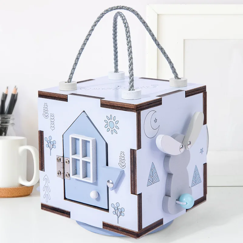 Детский Монтессори занятый куб разблокировка деревянная игрушка подарок