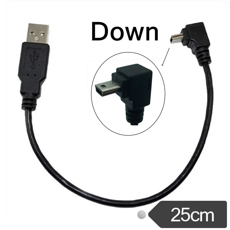 25 см мини-usb B Тип 5pin мужской левый Угловой 90 градусов к USB 2,0 Мужской кабель для передачи данных для цифровой камеры удлинительные жесткие диски