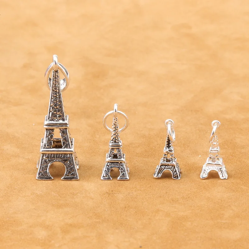

S925 Sterling Silver Jewelry DIY Bracelet Accessories Eiffel Tower Small Pendant Necklace Key Buckle Pendants