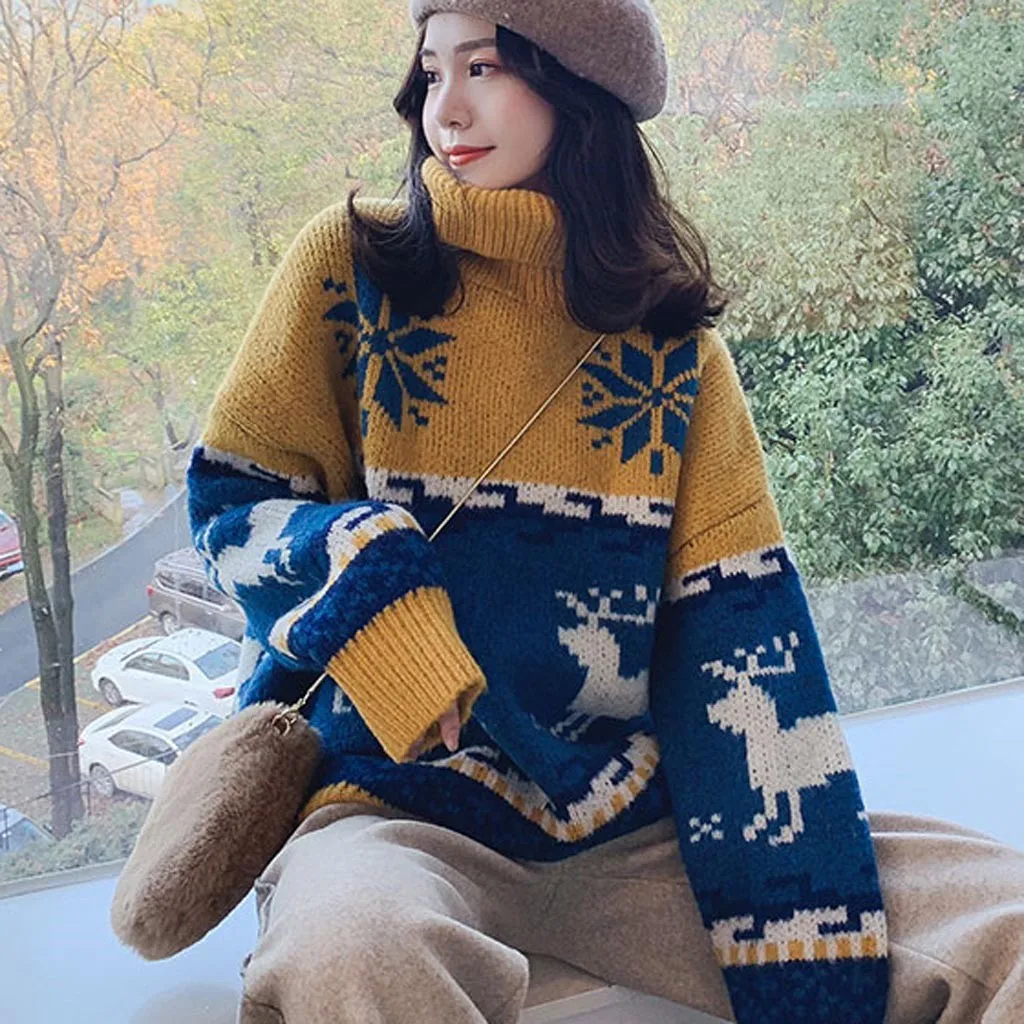 Женский джемпер свитер пуловер топы пальто на Рождество зимние женские теплые