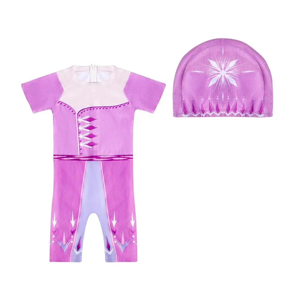 

Одежда для девочек с героями мультфильмов, детская одежда для купания, Цельный купальник, костюм Анны с шапочкой 0400