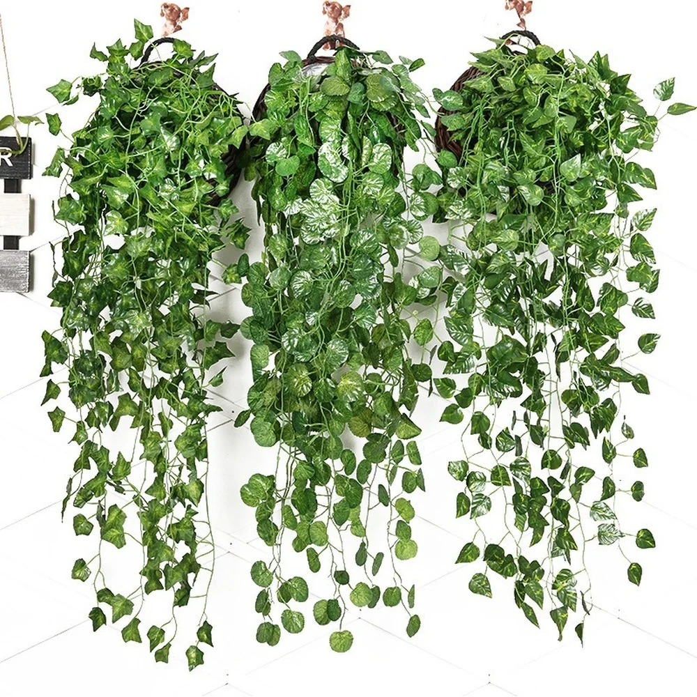 90cm Artificial Green Plants Hanging Ivy Leave Seaweed Grape Radish Fake Flowers Vine Home Garden Wall Party Holiday Decoration - купить по