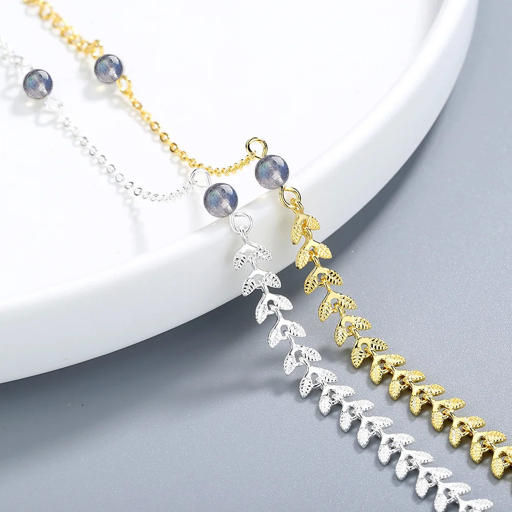 New Natural Stone 925 Sterling Silver Bracelet &amp Bangle Mujer Leaf Wheat Spike Charm for Women Bridal Wedding Jewelry | Украшения и