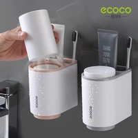 ecoco toothpaste holder wall mounted toothbrush storage rack magnetic toothbrush cup holder organizer bathroom storage supplies