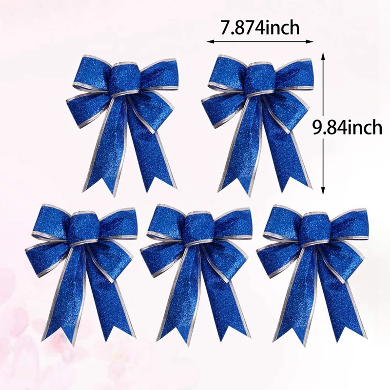 

Christmas Sparkling Ribbon Bow Gift, Knot Ribbon Ornament, Christmas Tree Gift Decoration (Blue,5 PCS)