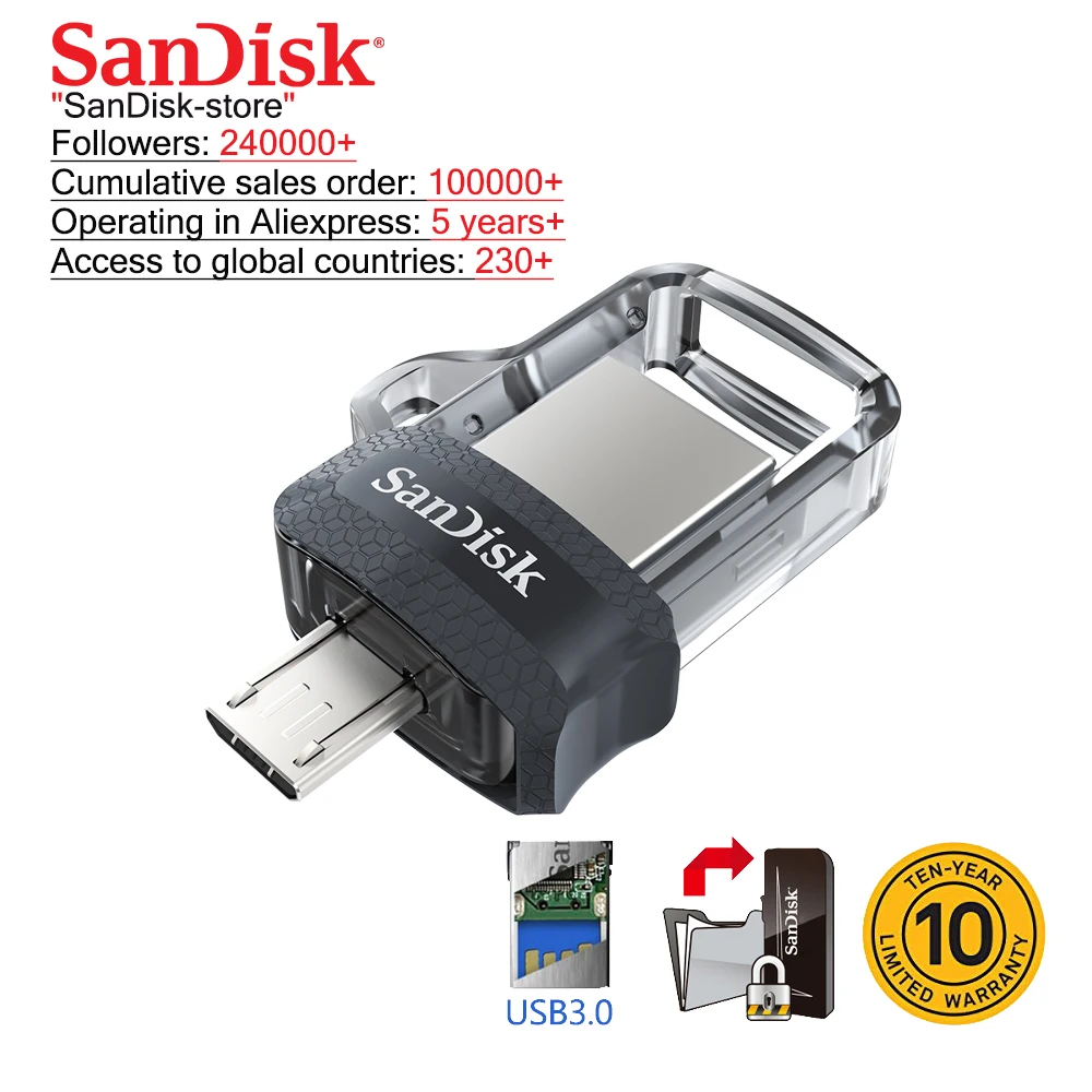 Sandisk USB флэш накопитель 128 Гб 64 ГБ 32 16 двойной портативный высокоскоростная память