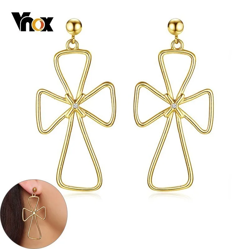 Vnox золотые свисающие серьги с перекрестным узлом для женщин большие висячие из