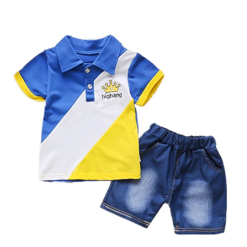 Boys school style clothing set summer children fashion cotton t-shirt+denim shorts 2pcs toddler outfits for kids clothes |