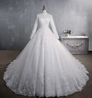 new romantic sweet elegant princess luxury lace wedding dress 100 cm long sleeves appliques celebrity ball gown vestido de noiva