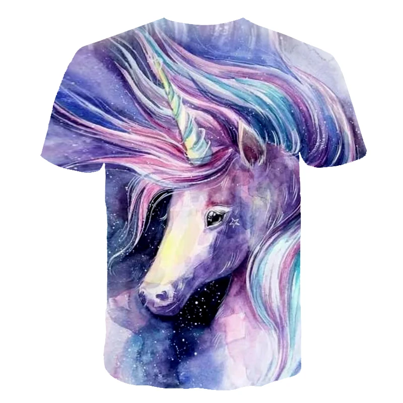

3D Printing Blue Tees Kids Cotton Tops For Girls Clothes 2021 Summer Fashion Horse T-shirt Children Boys Short Sleeves