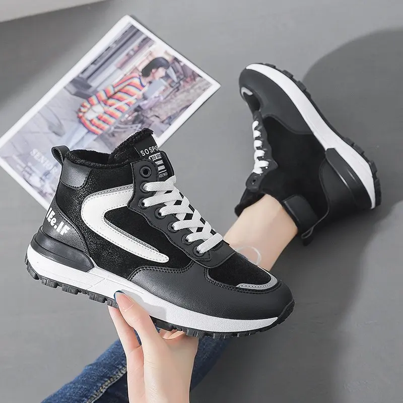 

2021 Casual Women's Shoes Ladies Warm Shoes High Quality Lace-up Shoes Outdoor Height-increasing Leather Shoes Zapatillas Mujer