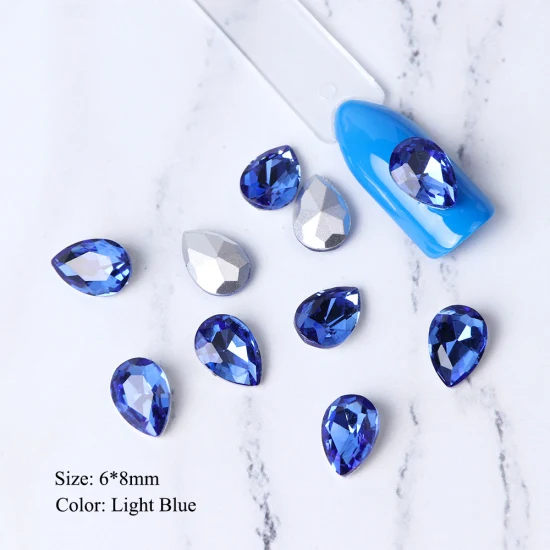 Light Blue 6x8mm 10 шт. Кристаллы Стразы для ногтей Блеск капли воды украшения для ногтей 3D стеклянный камень драгоценный камень плоская задняя сторона поддельные ювелирные изделия с алмазами TR896 - Цвет: Light Blue 6x8mm