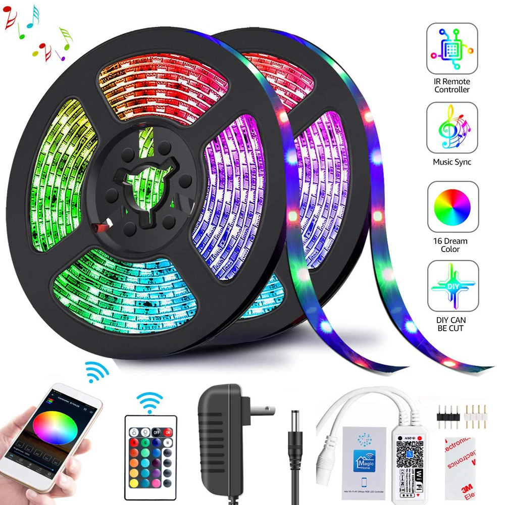 Цветная (RGB) Светодиодные ленты светильник SMD 2835 5 м Водонепроницаемый rgbTape DC12V