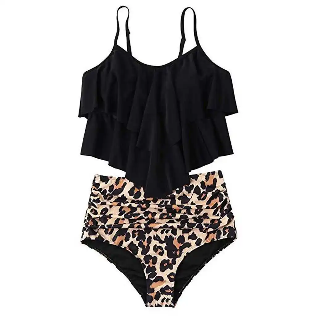 

Tropical&Leopard Print Sexy Ruffle Bikini 2020 Large Size Women High Waist Swimwear Push Up Large Size Swimwear Beach Bath Suit