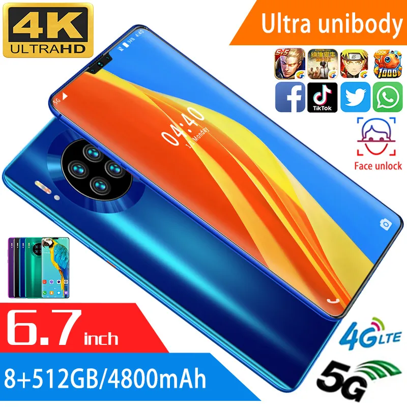 Mate39 смартфон с 6 7 дюймовым дисплеем процессором MTK6799 ОЗУ 8 ГБ ПЗУ 512 13 МП + 24