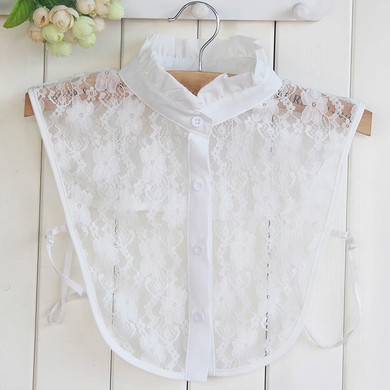 Женская кружевная рубашка с вертикальным отсоединяемым воротником летний